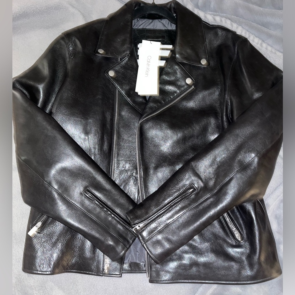 Calvin Klein Leather Moto Jacket- real leather